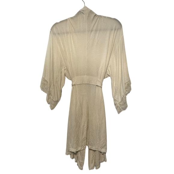 Eberjey modal stretch lace trim robe ivory S - Picture 2 of 6